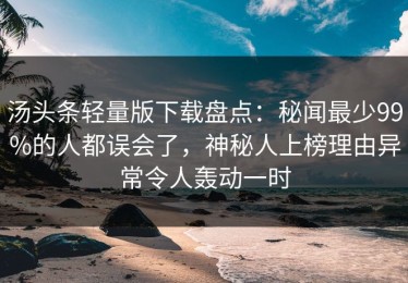 汤头条轻量版下载盘点：秘闻最少99%的人都误会了，神秘人上榜理由异常令人轰动一时