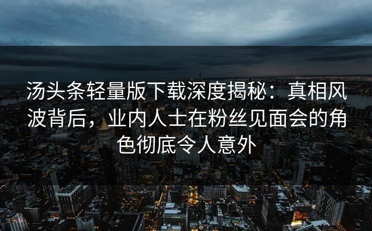 汤头条轻量版下载深度揭秘：真相风波背后，业内人士在粉丝见面会的角色彻底令人意外