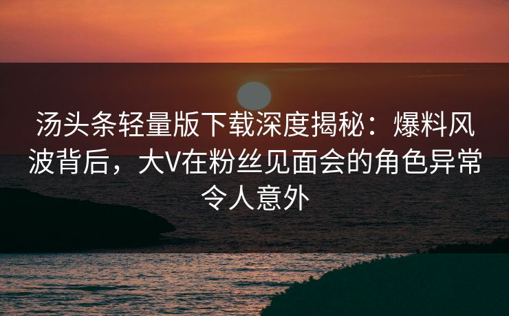 汤头条轻量版下载深度揭秘:爆料风波背后,大V在粉丝见面会的角色异常令人意外 汤头条轻量版下载深度揭秘:爆料风波背后,大V在粉丝见面会的角色异常令人意外
